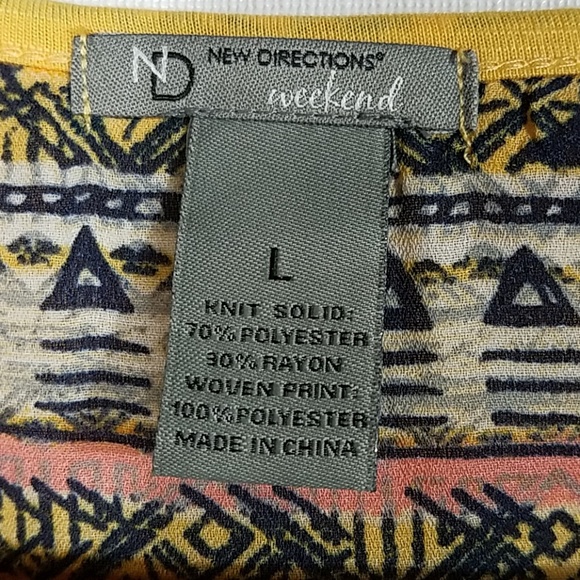 💖New Direction Yellow+Aztec Print Hi-Low Top Lg - Picture 5 of 5